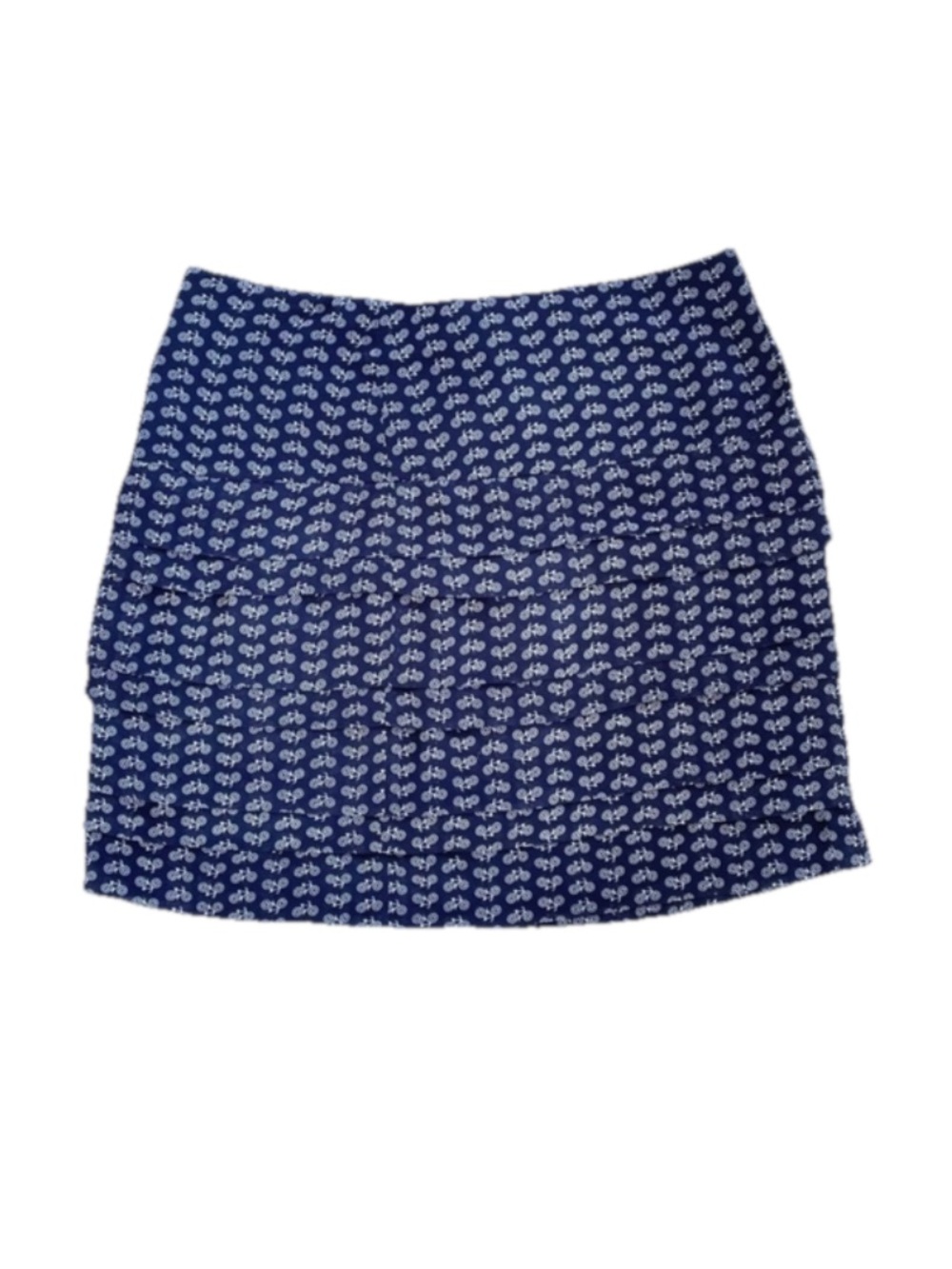 Navy White Bicycle Patterned Layered Ruffle Mini Skirt Size Small Preppy Summer